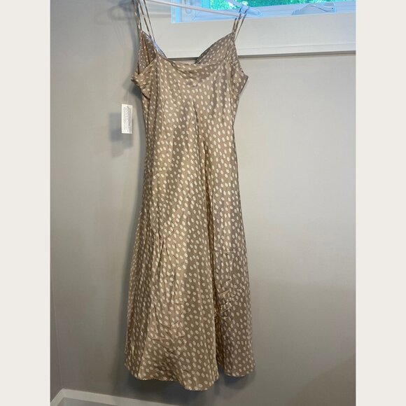 Calvin Klein Silk Cowl Neck Cafe Au Lait Polka Dot Slip Dress - Picture 4 of 6